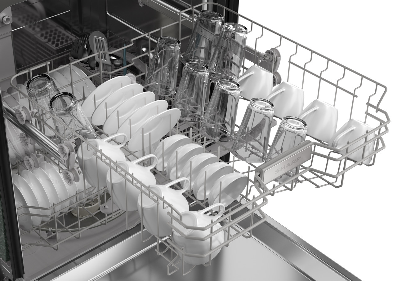 Sharp 24 in. Stainless Steel Hybrid 52dB Dishwasher (SDW6504MS) dishes loaded