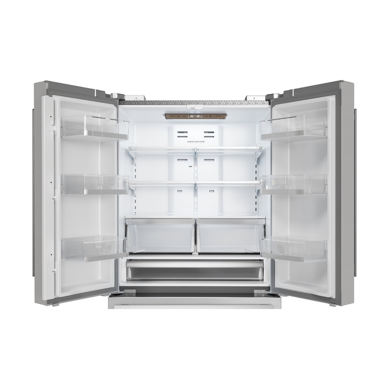 Sharp French 4-Door Counter-Depth Refrigerator (SJG2351FS) – view with doors open