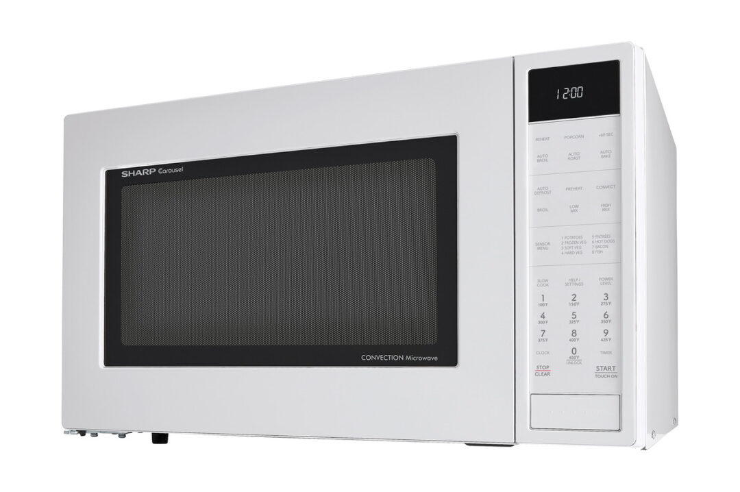 Sharp 1.5 cu. ft. 900W White Countertop Microwave Oven (SMC1585KW) drama angle