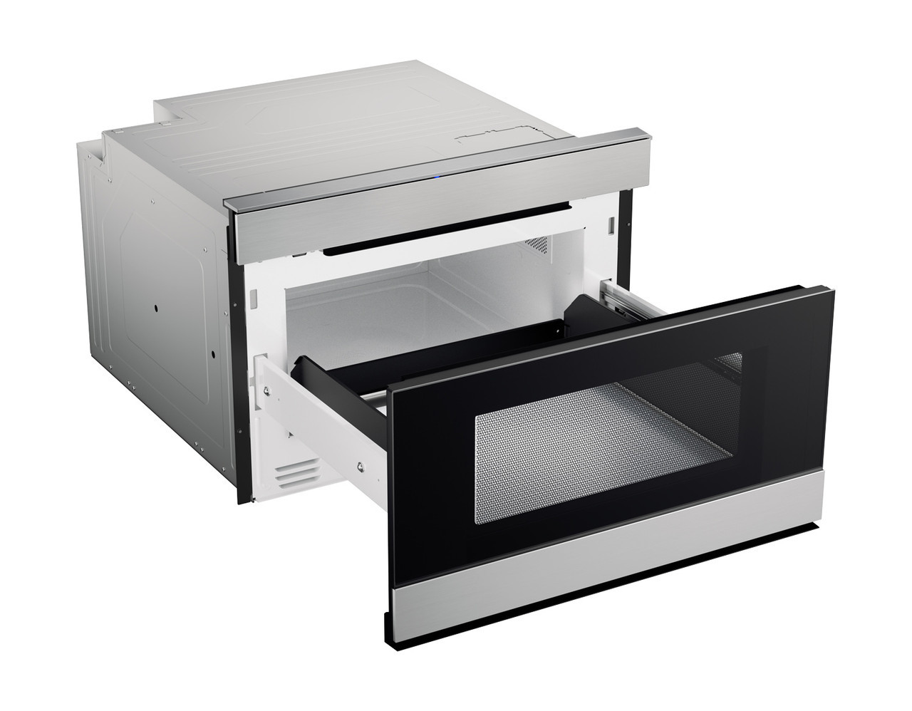 24 in. Sharp Stainless Steel Smart Microwave Drawer Oven (SMD2489ES) right angle open