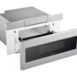 30 in. 1.2 cu. ft. 950W Sharp Stainless Steel Microwave Drawer Oven (SMD3070ASY) left angle open