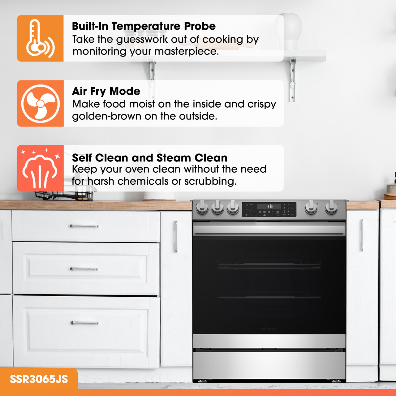 Slide-In Range with Air Fry (SSR3065JS) Product Features Infographic
