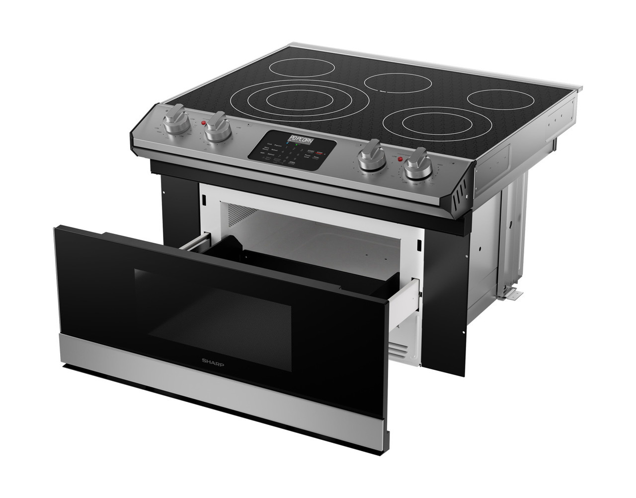 Smart Radiant Rangetop with Microwave Drawer™ Oven (STR3065HS) drawer open left angle