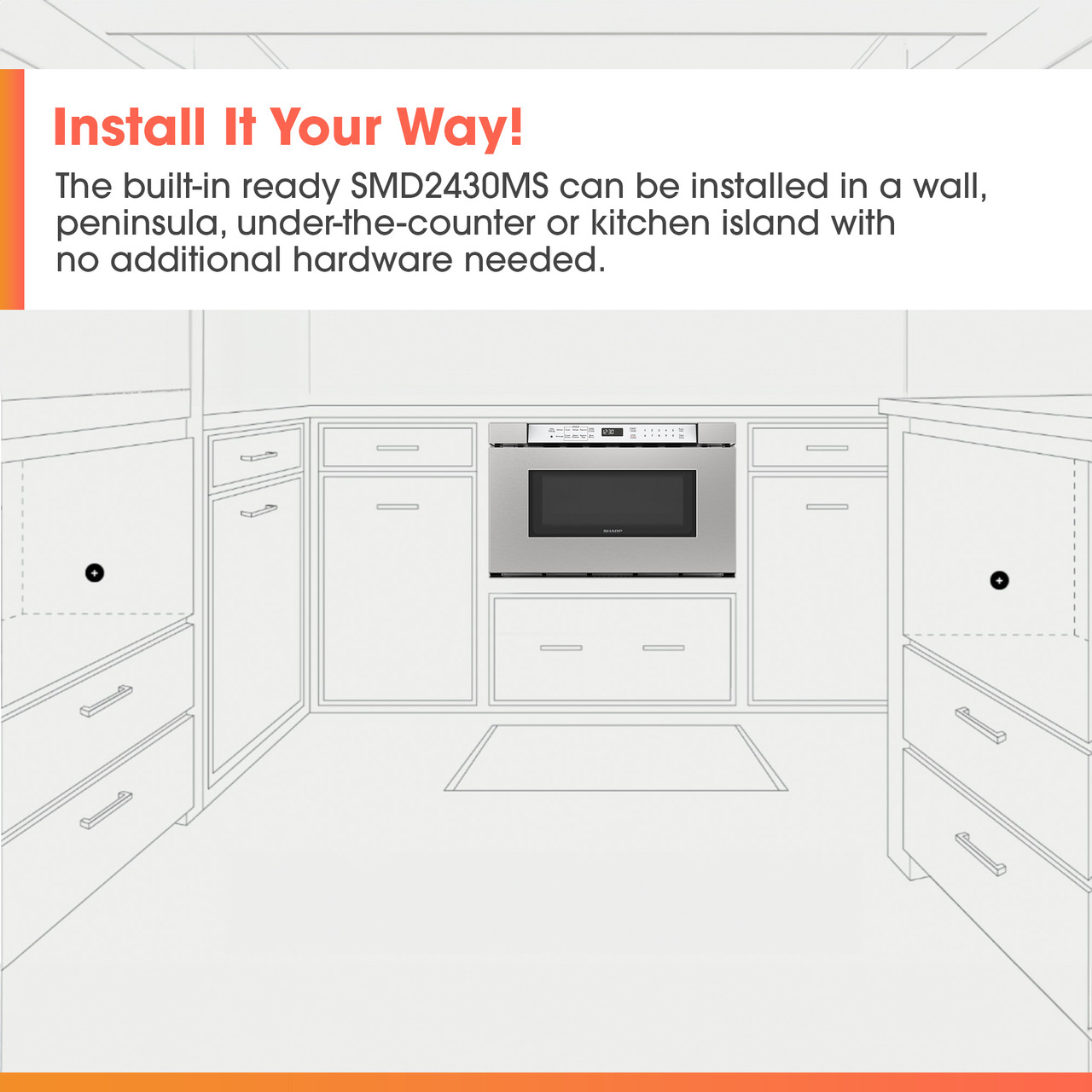 24 in. Built-In Stainless Steel Microwave Drawer Oven (SMD2430MS) Installation infographic