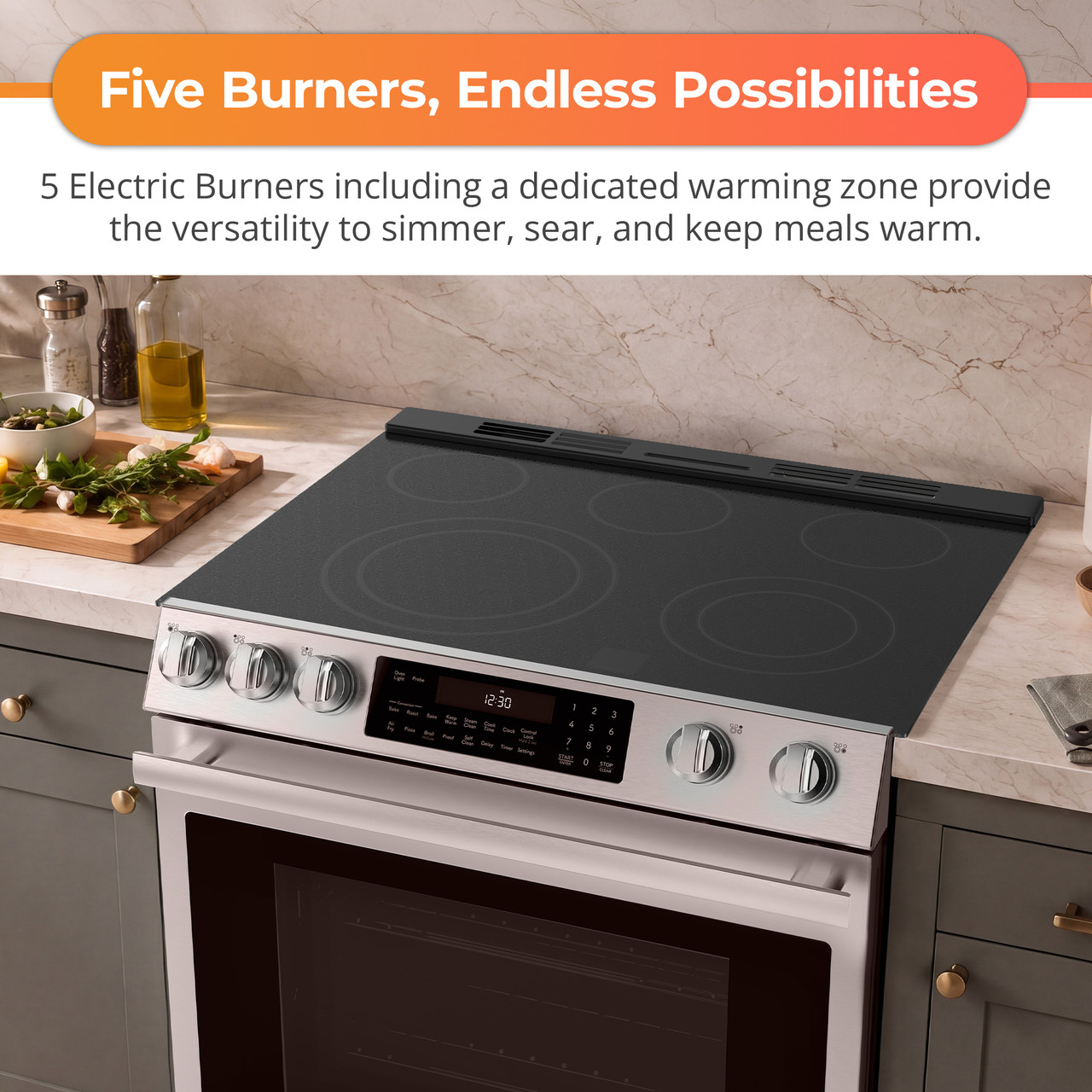 SSR3076SNS 6.3 cu. ft. Slide-in Electric Range Burners Infographic