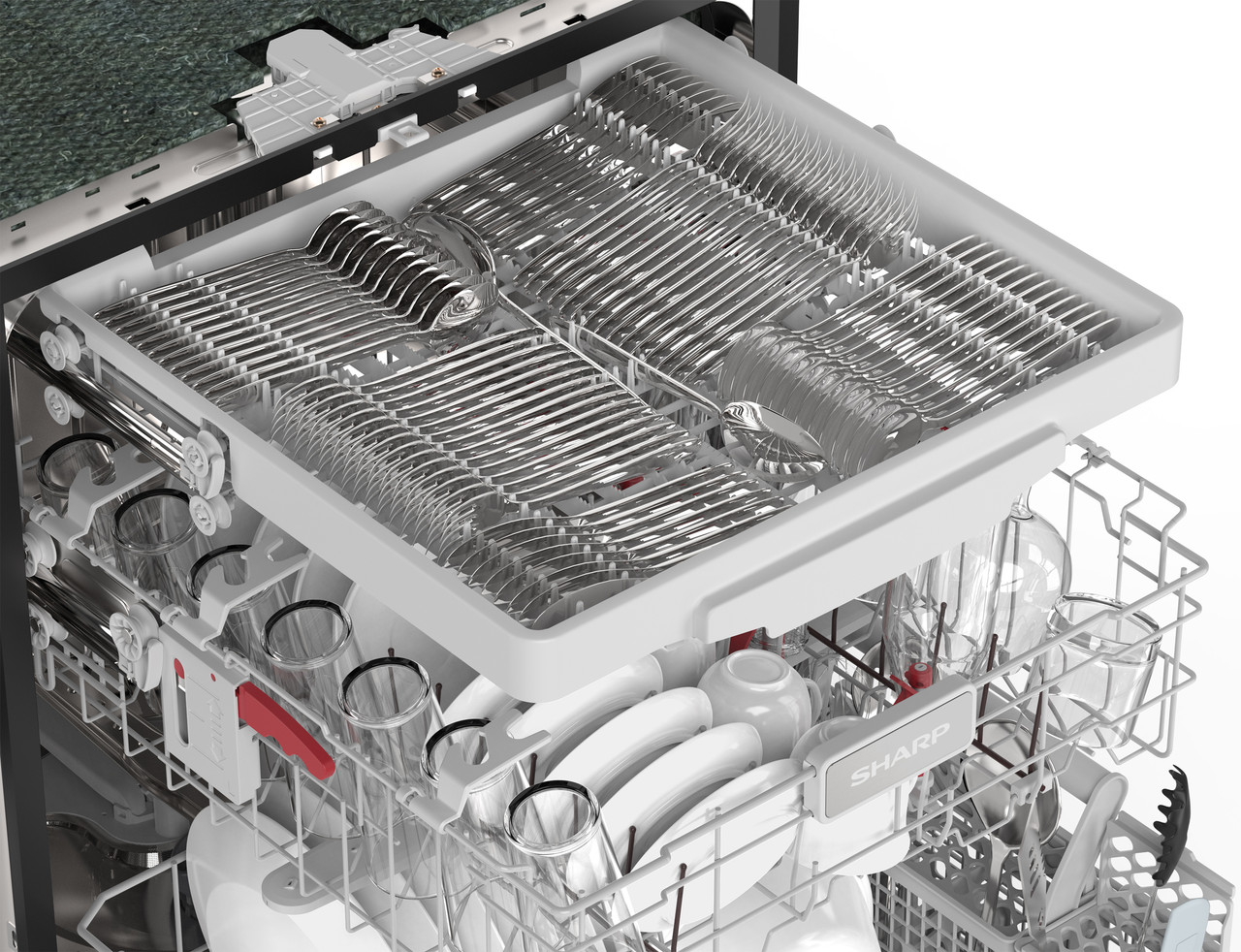 Sharp 24 in. Stainless Steel Dishwasher (SDY6768SMS) Third Rack with Dishes