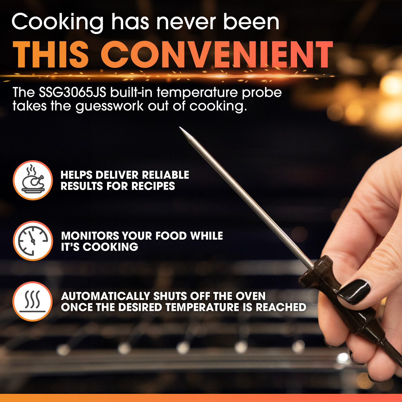 Slide-In Range with Air Fry (SSG3065JS) Temperature Probe Infographic