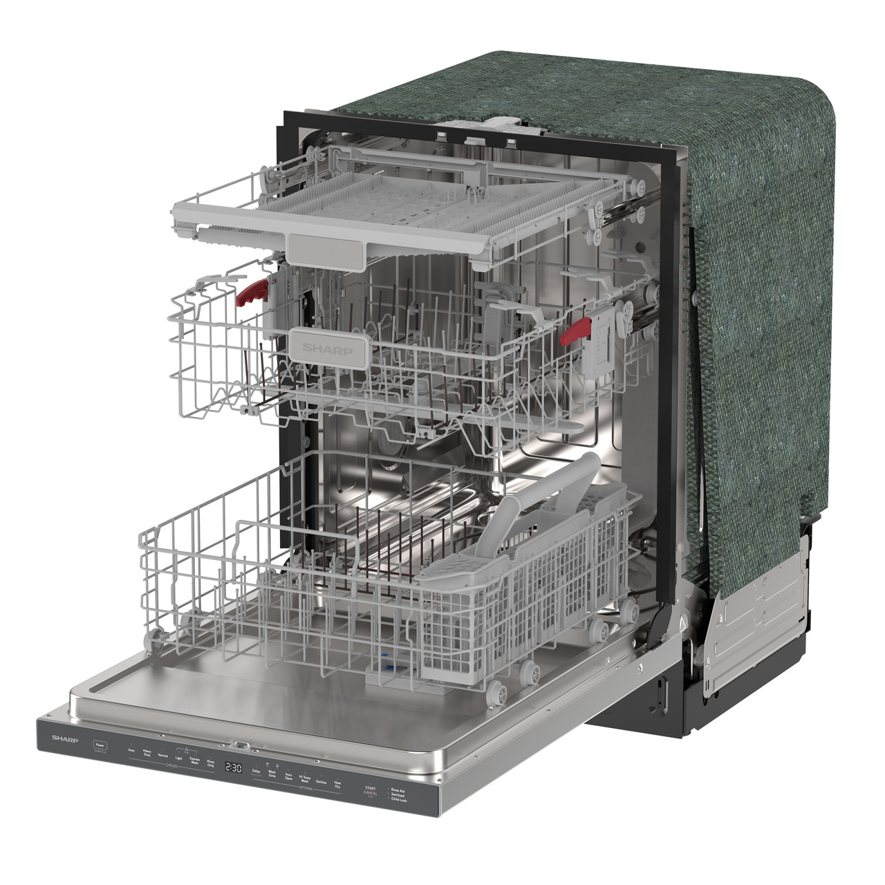 Sharp 24 in. Stainless Steel Dishwasher (SDW6735DNS) 3-Quarter-Left Opened