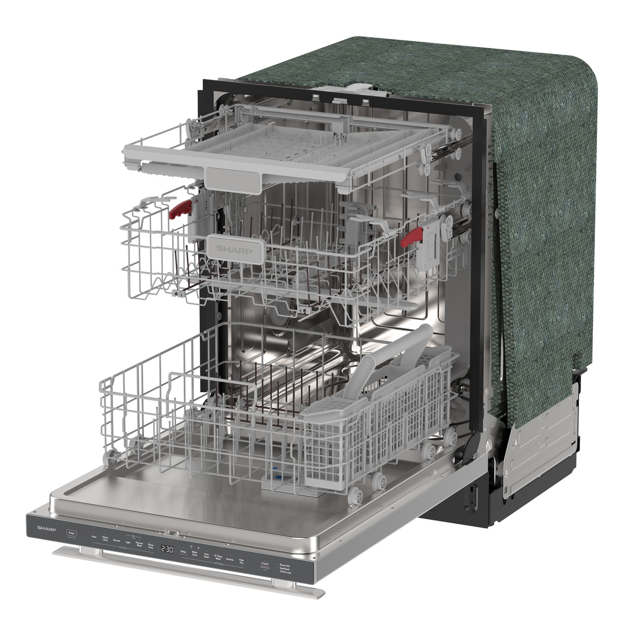Sharp 24 in. Stainless Steel Dishwasher (SDY6735DNS) 3-Quarter-Left Opened