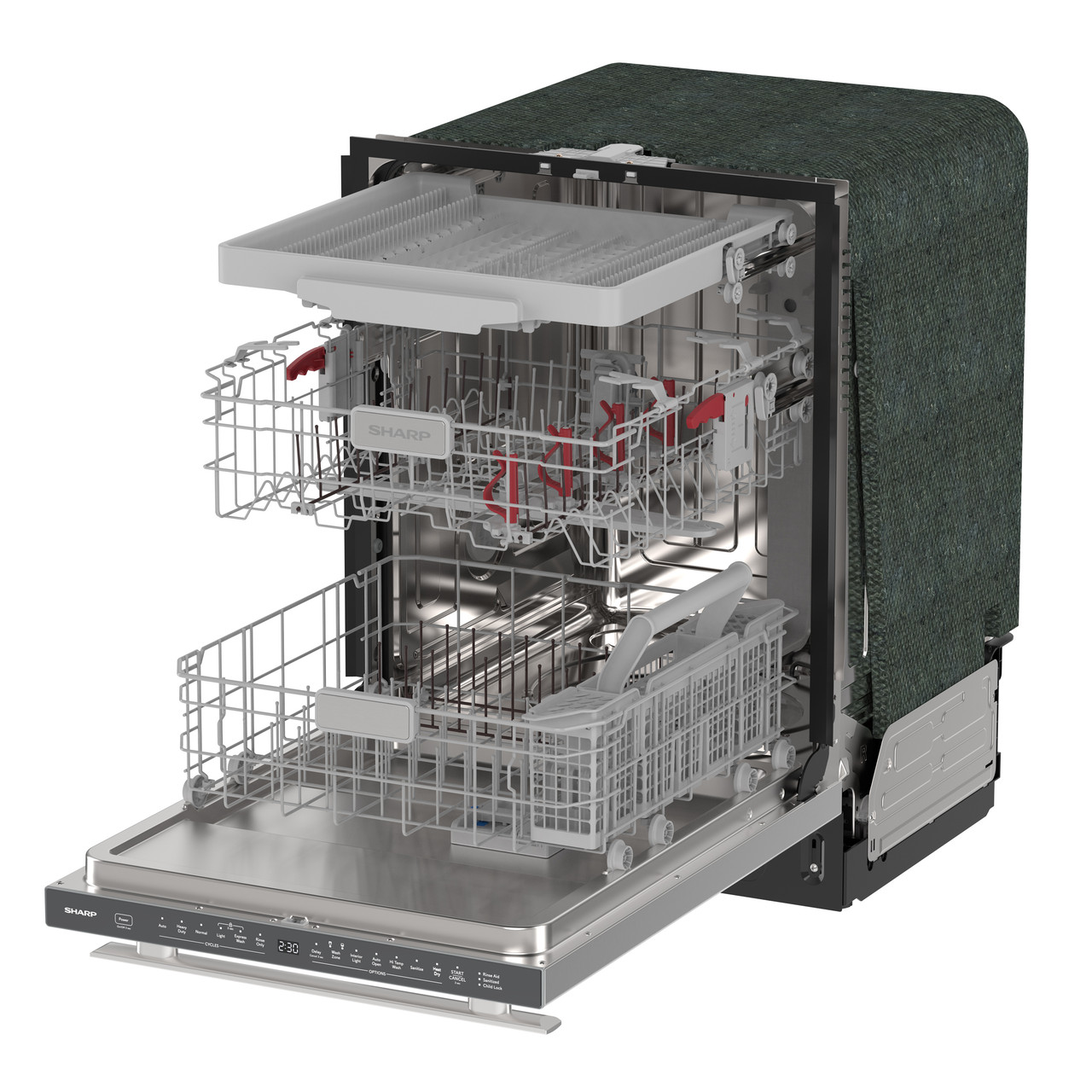 Sharp 24 in. Stainless Steel Dishwasher (SDY6768SMS) 3 Quarter Left Opened
