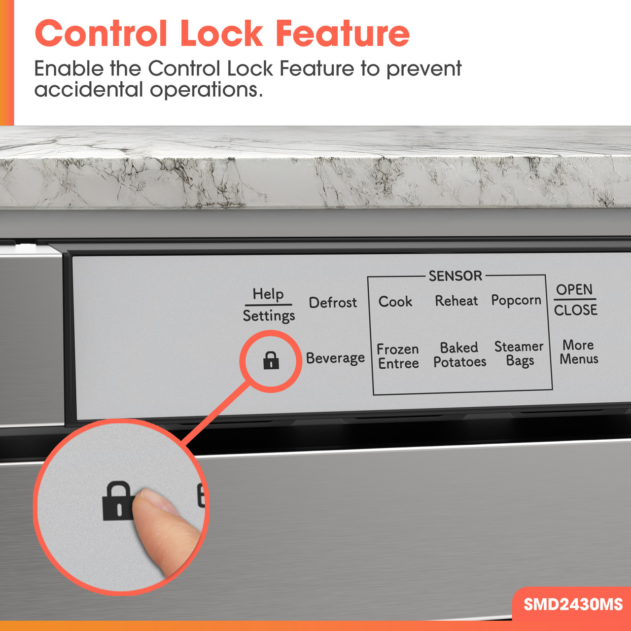 24 in. Built-In Stainless Steel Microwave Drawer Oven (SMD2430MS) Child lock feature infographic