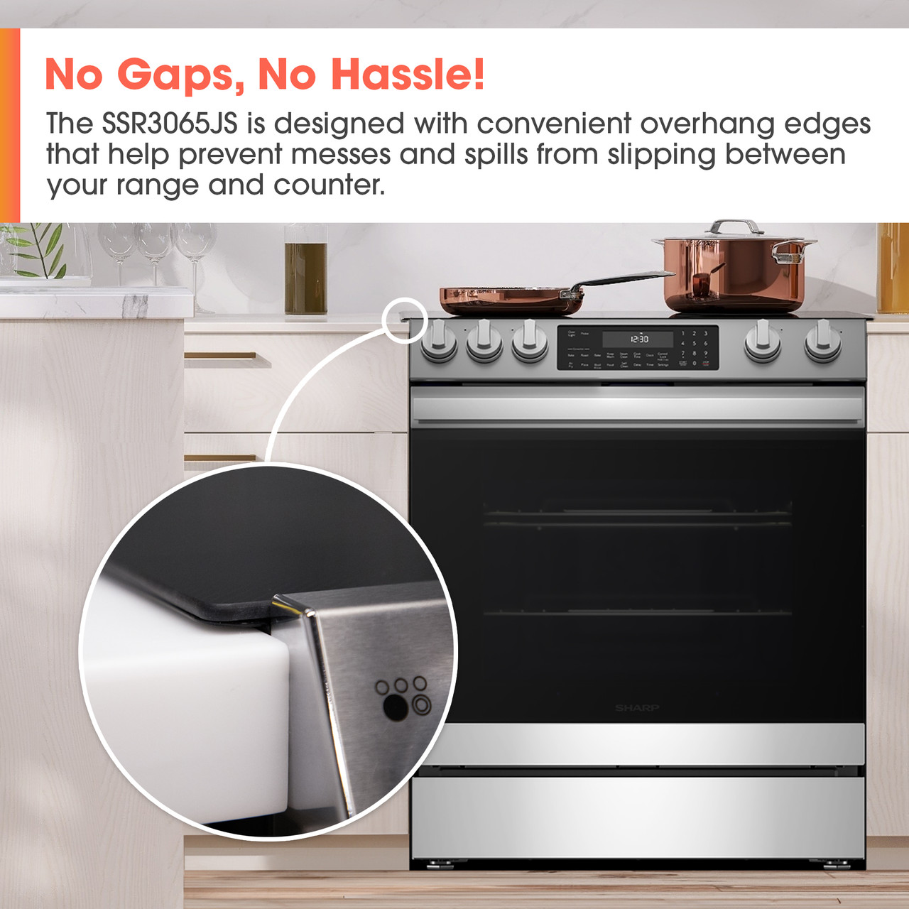 Slide-In Range with Air Fry (SSR3065JS) Overhand Edges Infographic