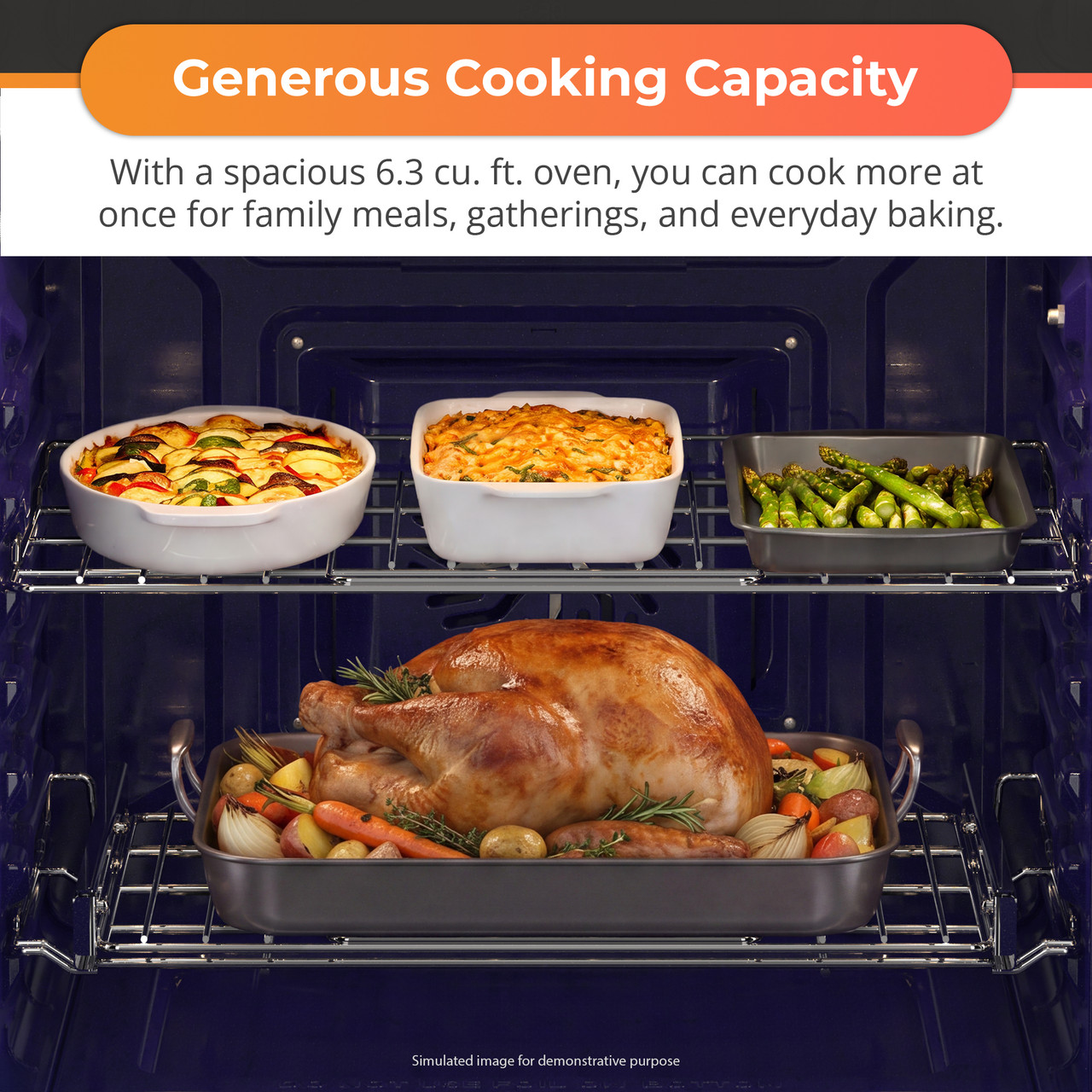 SSR3076SNS 6.3 cu. ft. Slide-in Electric Range Spacious Interior Infographic