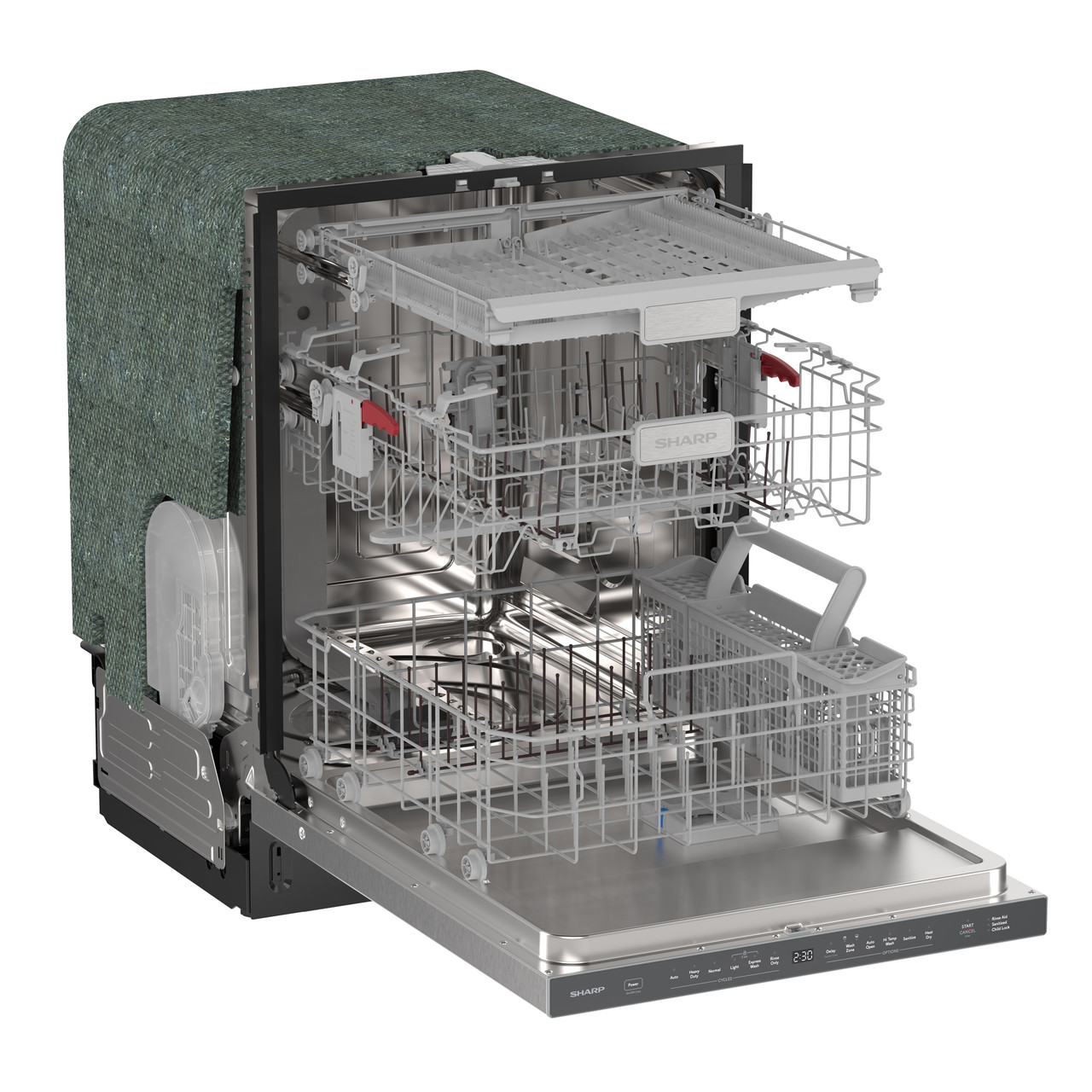 Sharp 24 in. Stainless Steel Dishwasher (SDW6735DNS) 3-Quarter-Right Opened