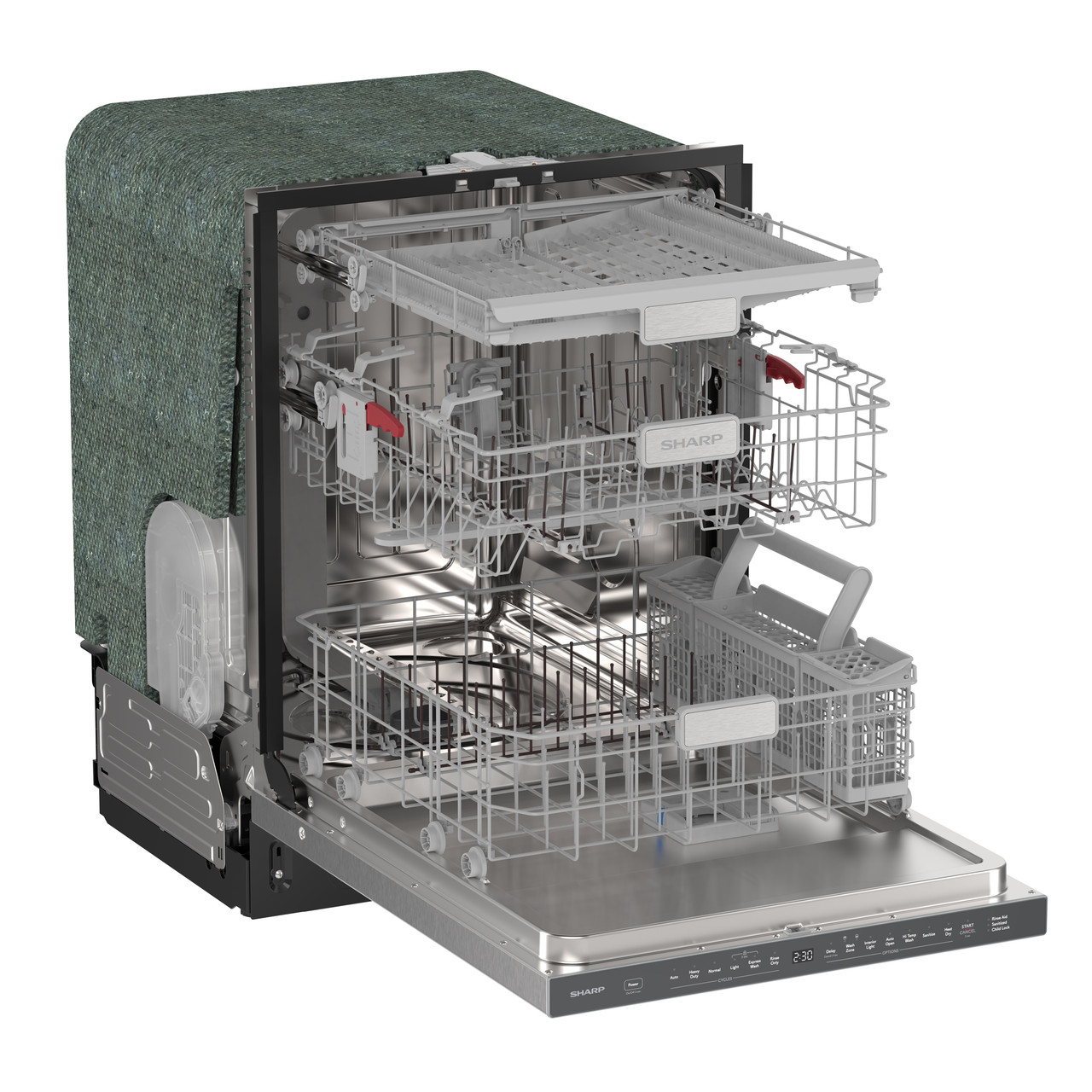 Sharp 24 in. Stainless Steel Dishwasher (SDW6748SNS) 3-Quarter-Right Opened