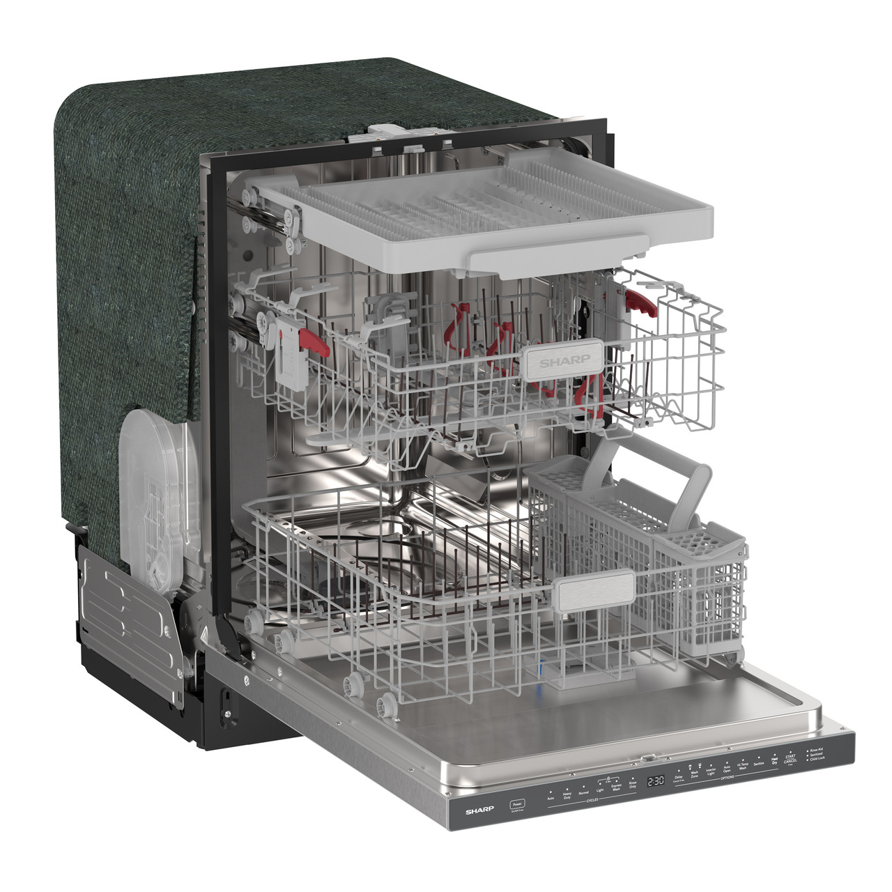 Sharp 24 in. Stainless Steel Dishwasher (SDW6768SMS) 3 Quarter Right Opened