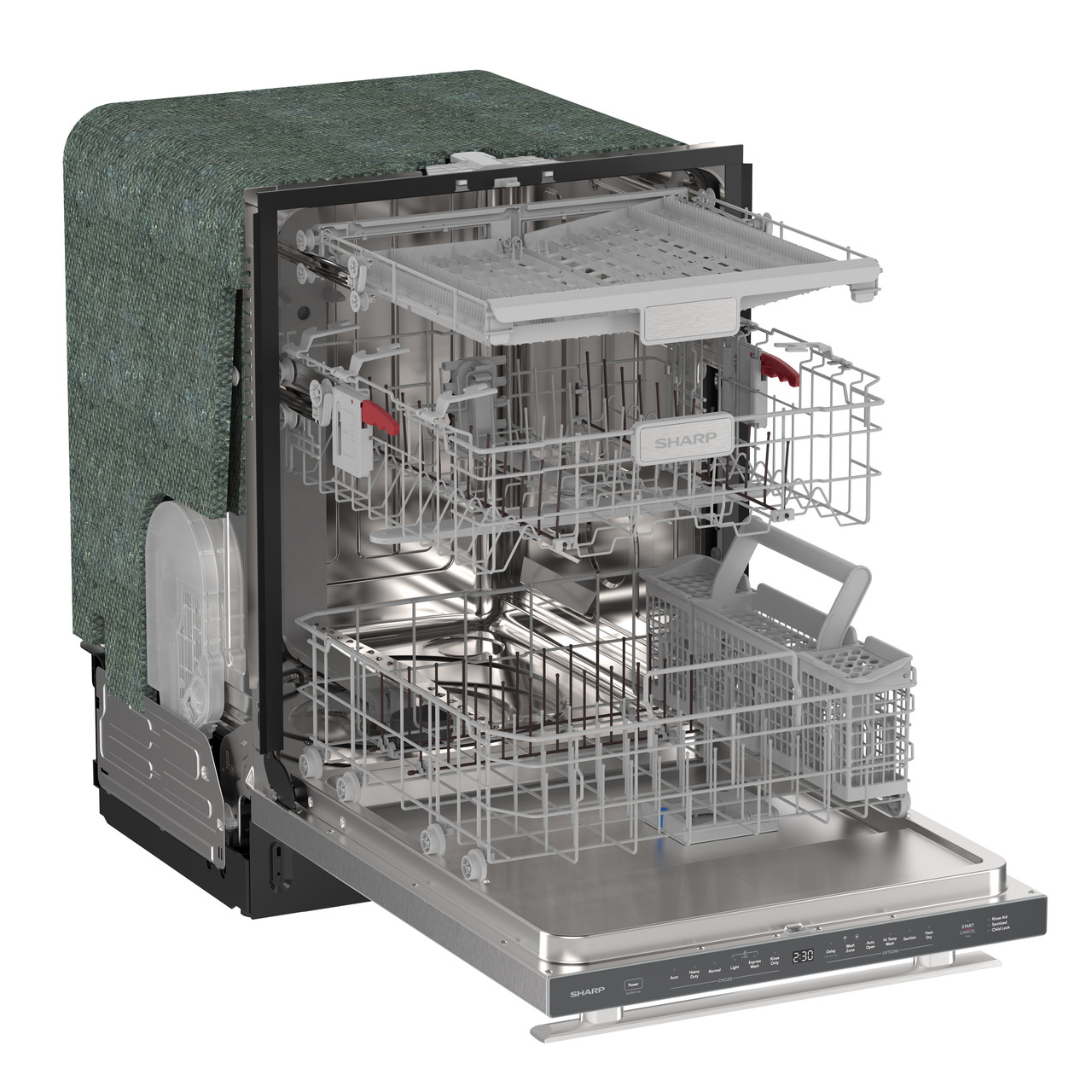 Sharp 24 in. Stainless Steel Dishwasher (SDY6735DNS) 3-Quarter-Right Opened