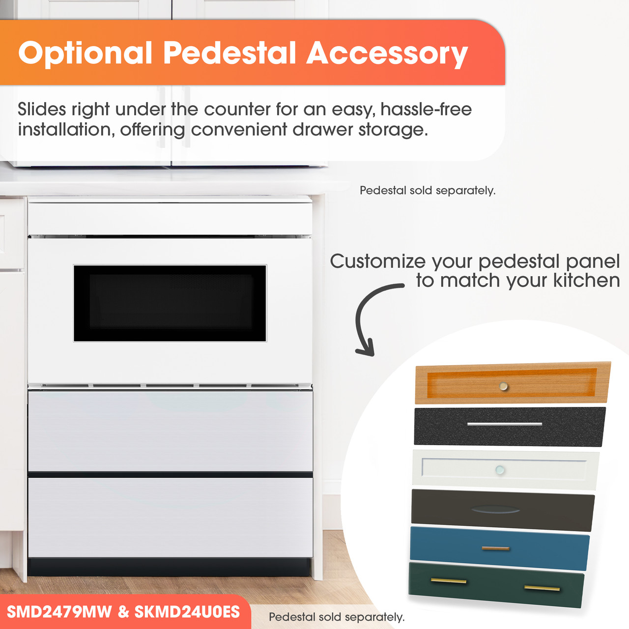 24 in. Smart Microwave Drawer Oven (SMD2479MW) Optional Pedestal Infographic