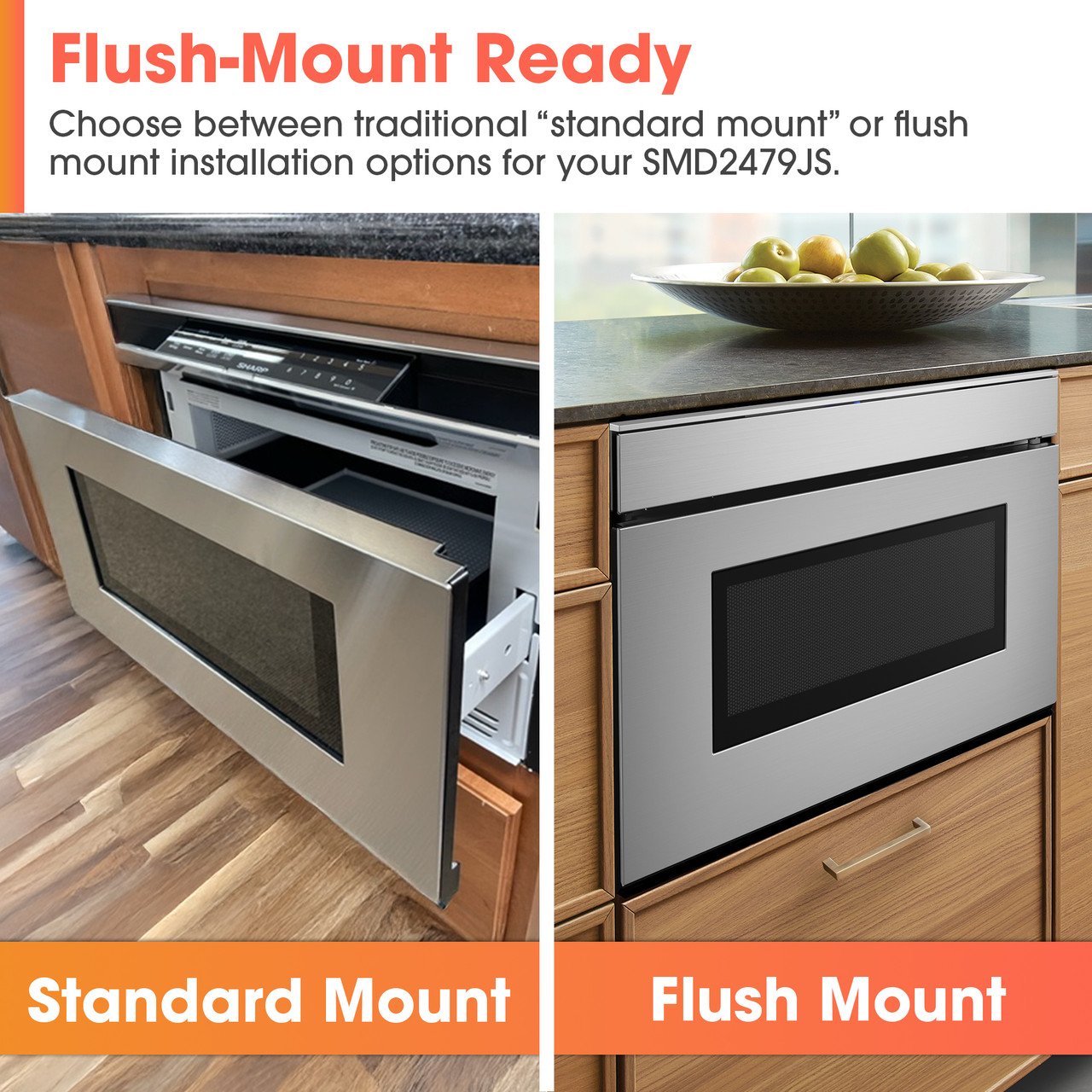 24 in. Smart Microwave Drawer Oven (SMD2479JS) Mounts Infographic