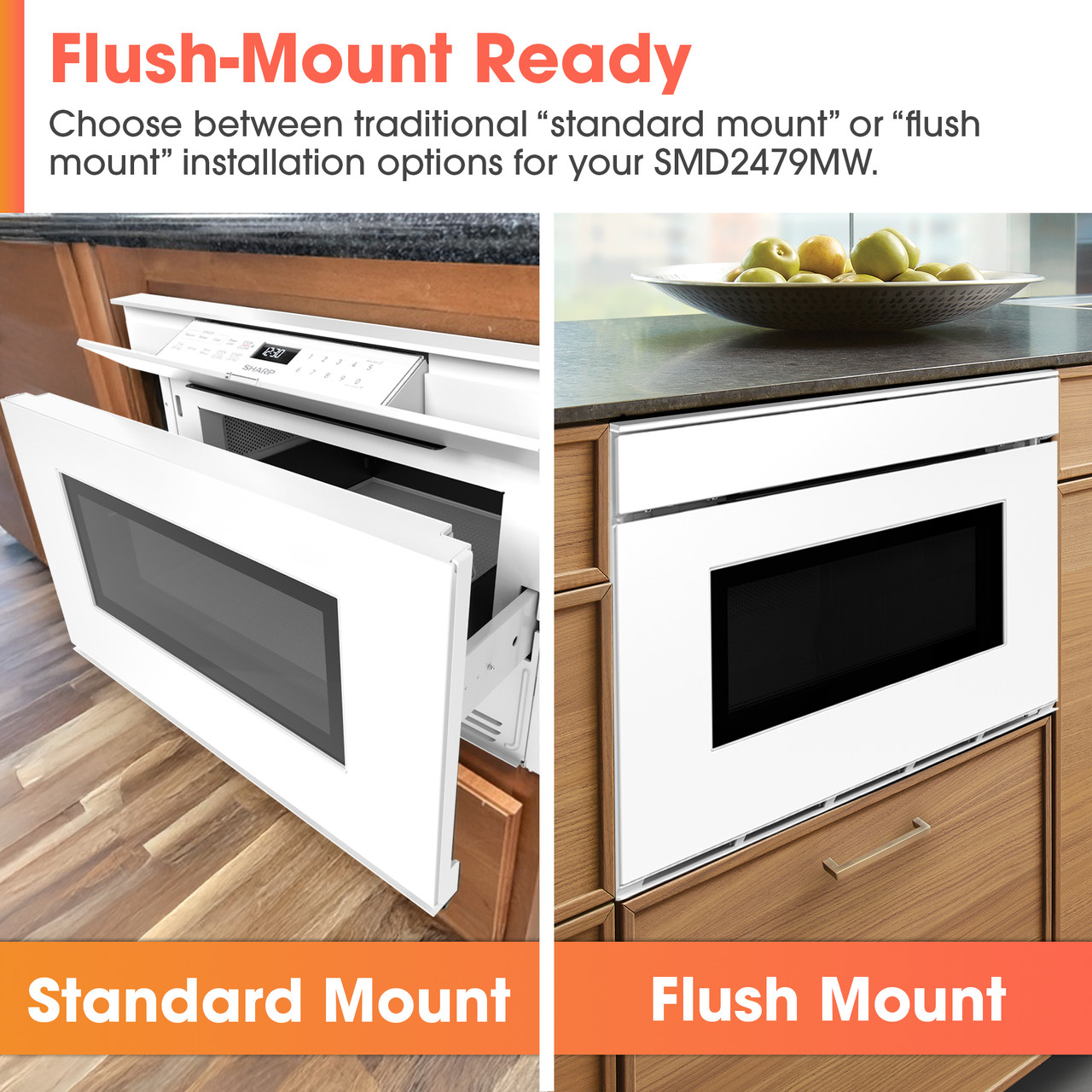 24 in. Smart Microwave Drawer Oven (SMD2479MW) Flush-Mount Infographic