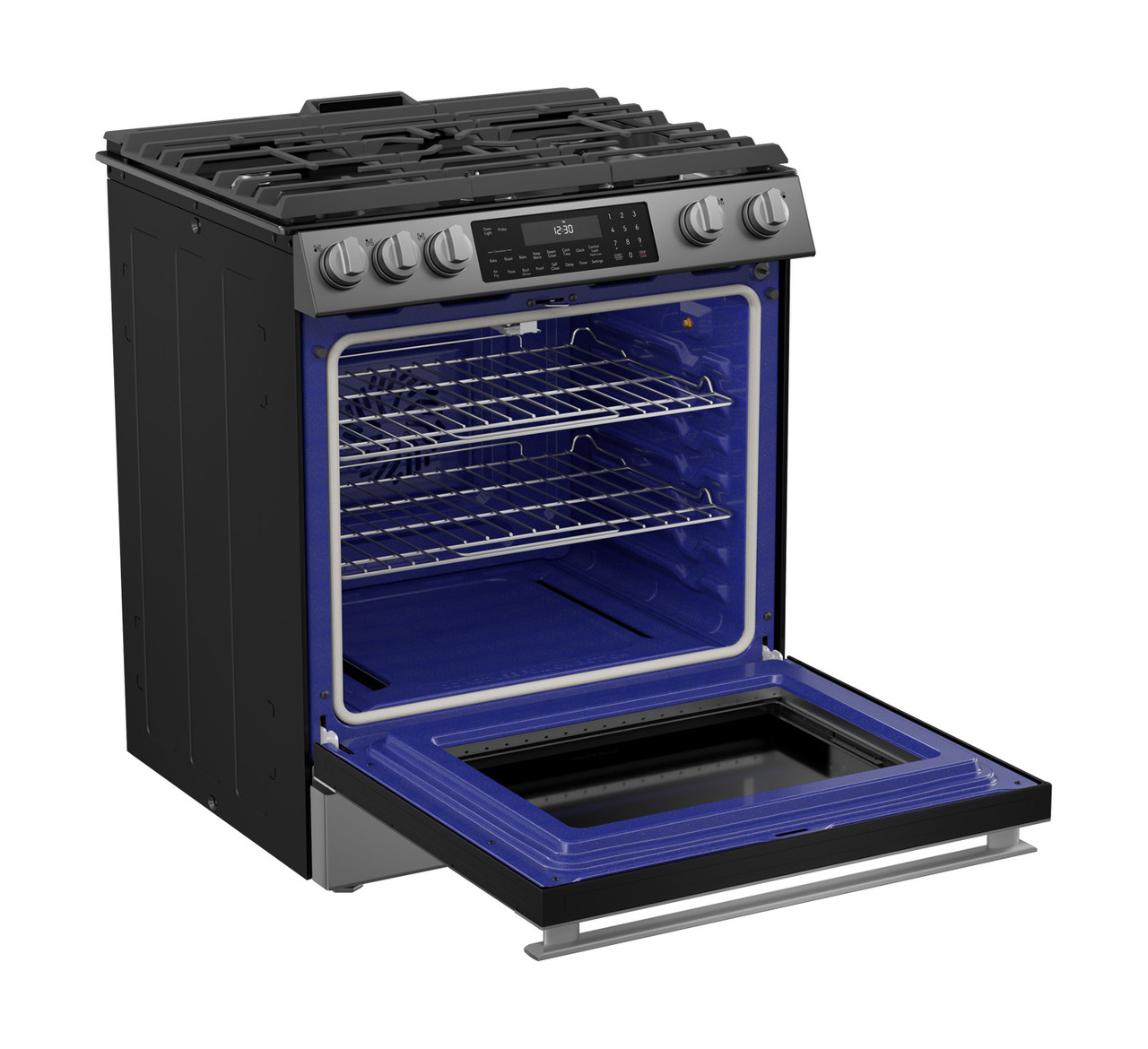 30 in. Gas Convection Slide-In Range with Air Fry (SSG3061JS) right angle open