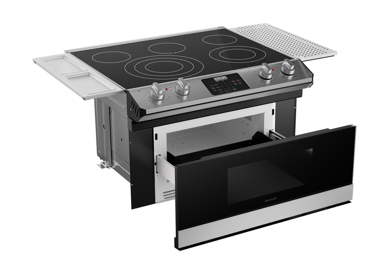 Smart Radiant Rangetop with Microwave Drawer™ Oven (STR3065HS) with Side Accessories drawer open 3QR