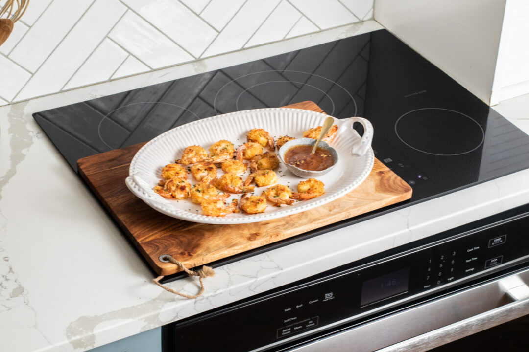 Crispy shrimp on a Sharp induction cooktop