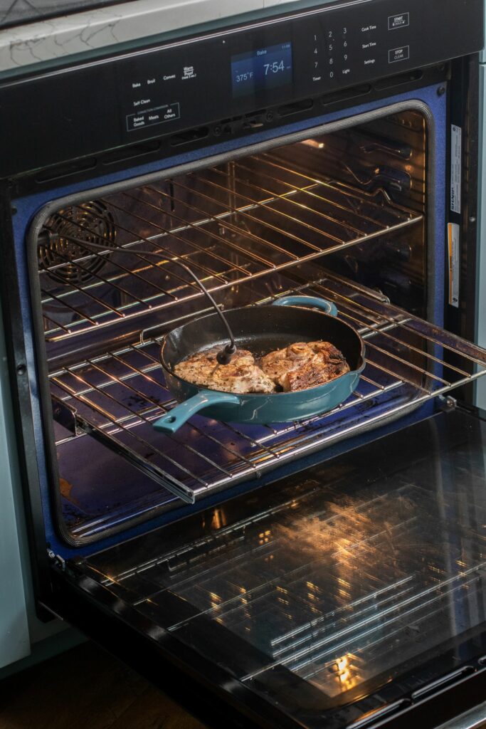 Lamb chops cooking in Sharp Oven with meat probe