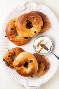 raisin bagels on plate