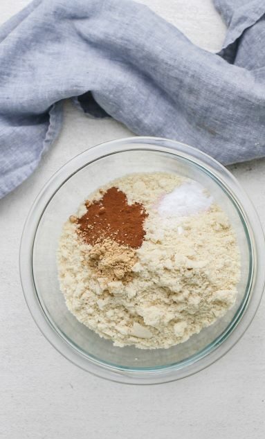 Dry ingredients mixed in a bowl for Carrot Cake