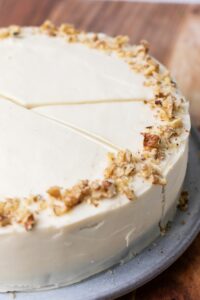 Frosted carrot cake with nuts