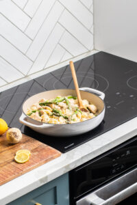 lemon chicken pasta on sharp induction cooktop