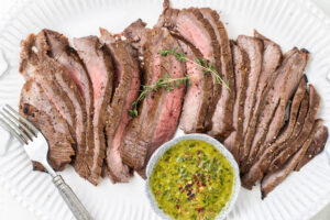 London Broil on white plate