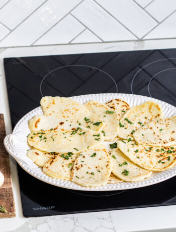 Flatbread on a serving dish on a Sharp Induction Cooktop