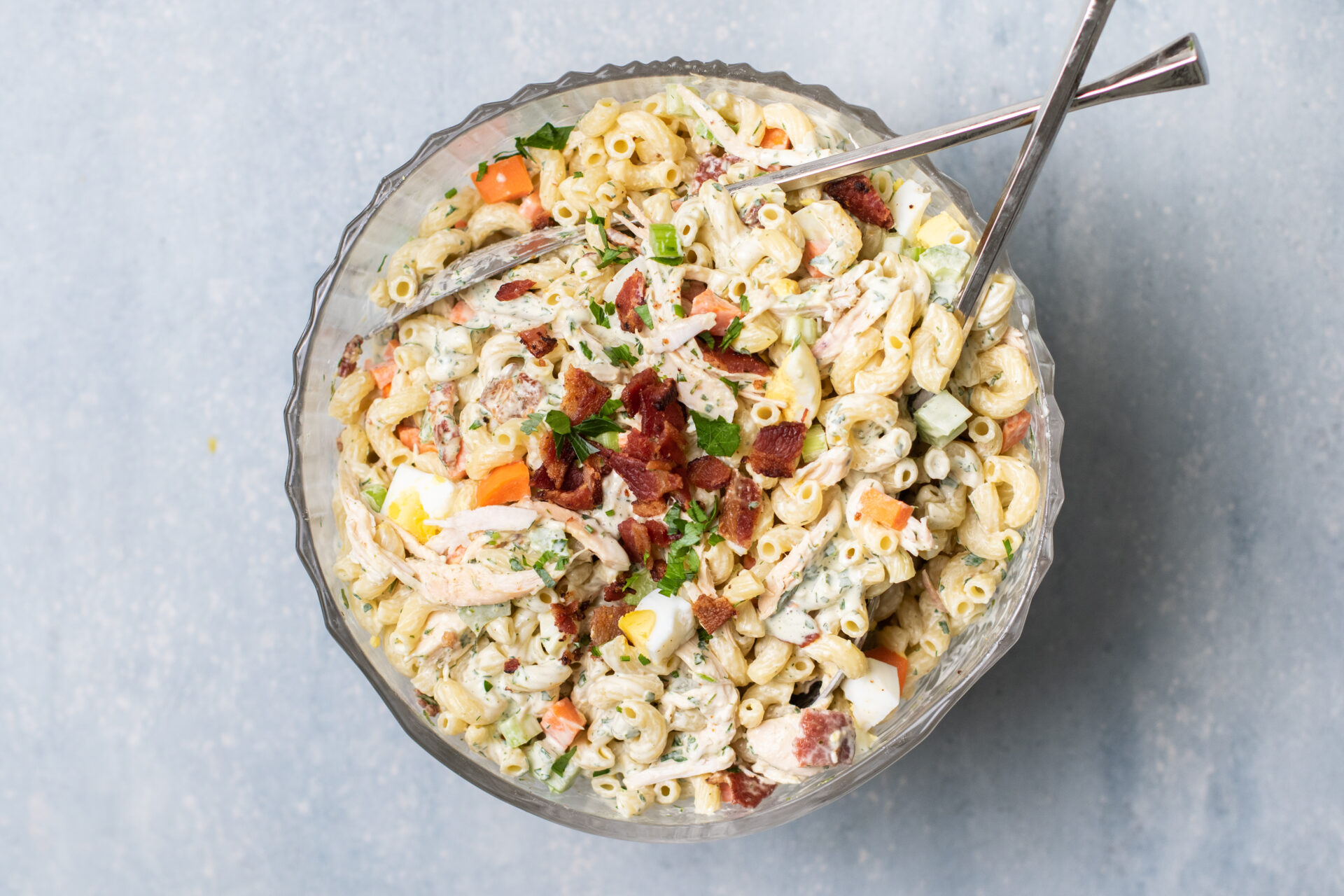 Chicken Macaroni Salad in a serving bowl