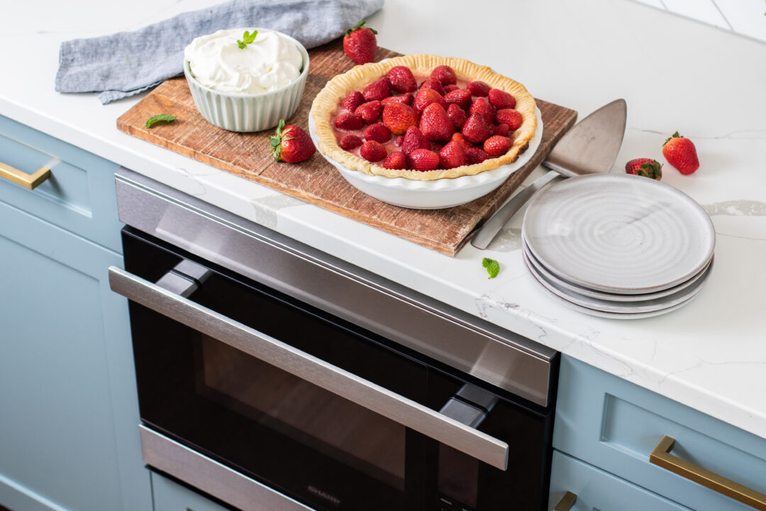 Strawberry Pie on counter with Sharp oven