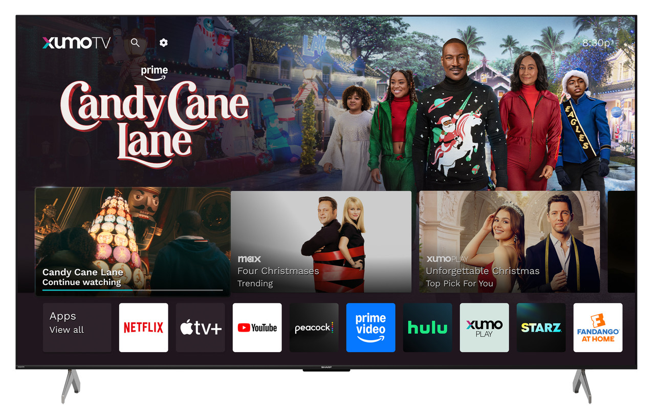 Sharp AQUOS QLED 85” Class (84.5” Diag.) 4K Ultra HD Smart TV (4T-C85HP7050U) Head On Turned On