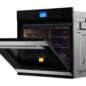 Stainless Steel European Convection Built-In Single Wall Oven (SWA3062GS) Left Angle View, Open