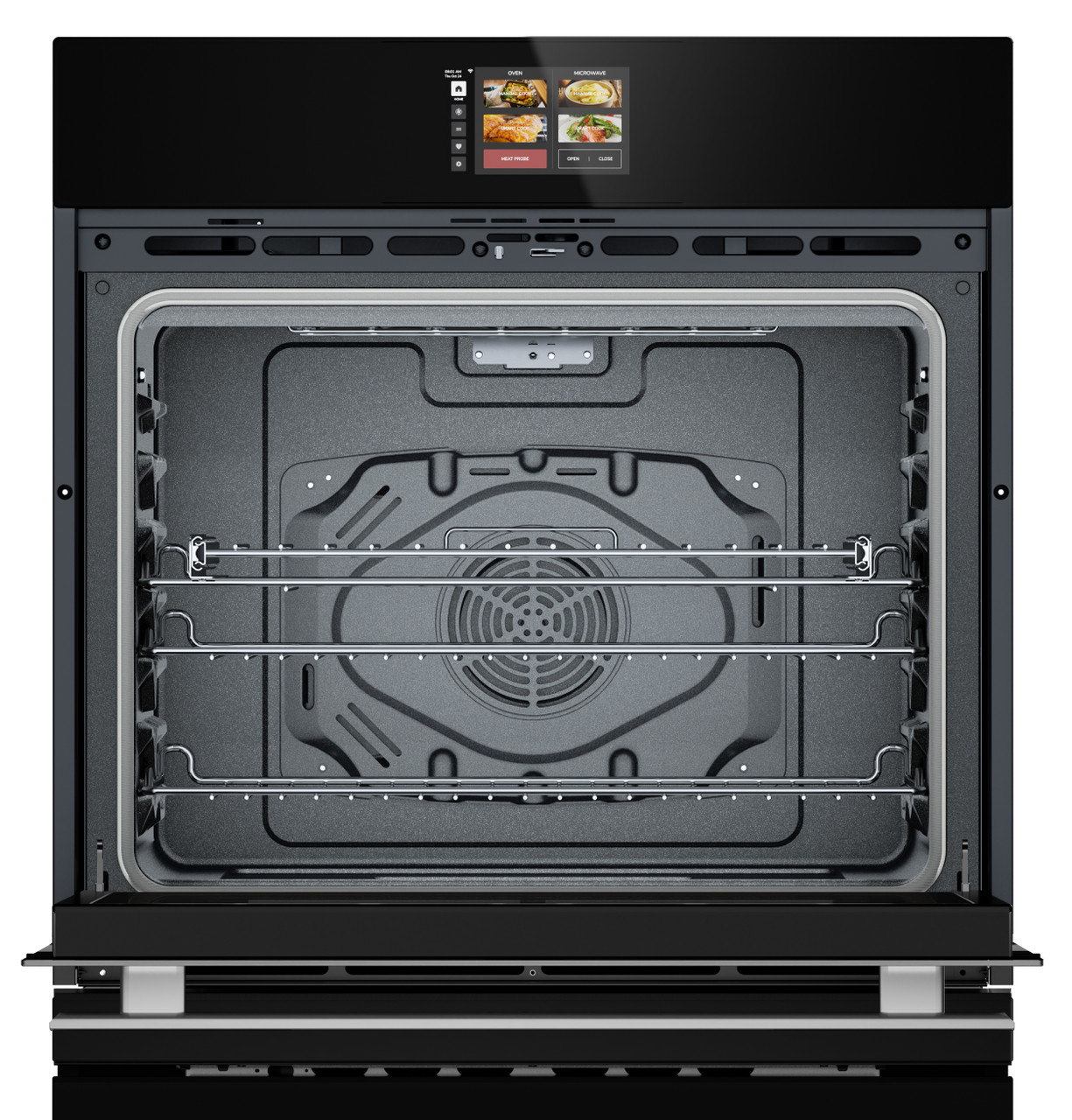 Convection Wall Oven with Microwave Drawer Oven (SWB3085HS) head on oven open