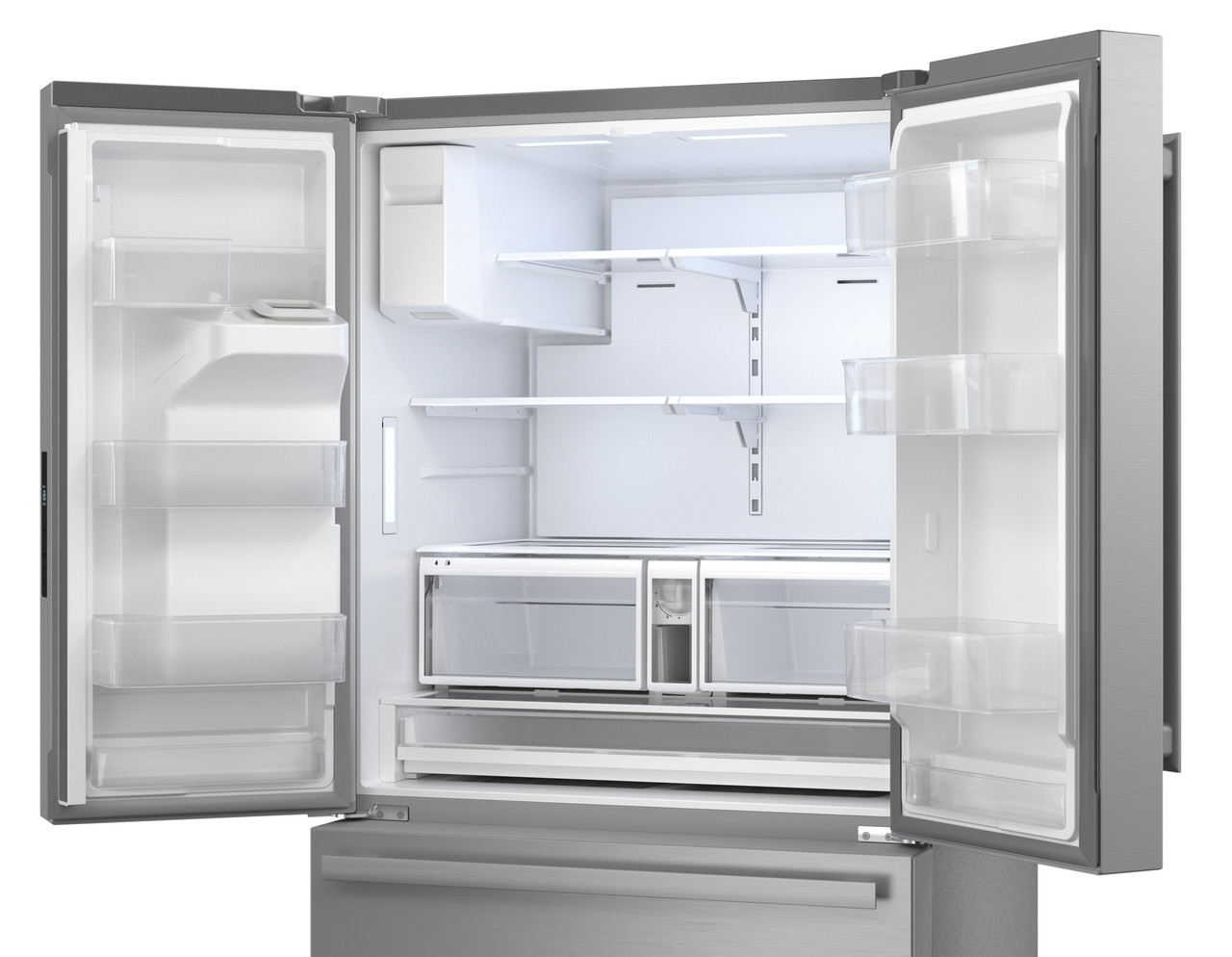 28.9 cu.ft. French 3-Door 36 in. Width Standard Depth Refrigerator with Water Dispenser in Stainless Steel (SJF2955MS) 3QL Open