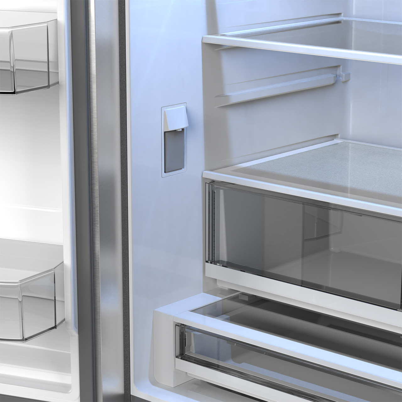 26.5 cu.ft. Counter Depth 36 in. French 3-Door Refrigerator with Internal Water Dispenser in Stainless Steel (SJF2752MS) Water Dispenser