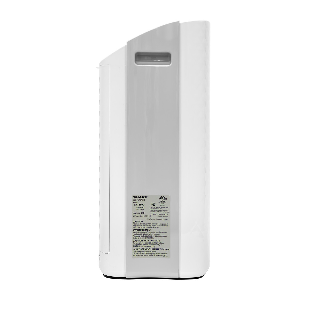 Sharp Plasmacluster® Air Purifier with Humidifying Function for Medium Rooms (KC850U) left side