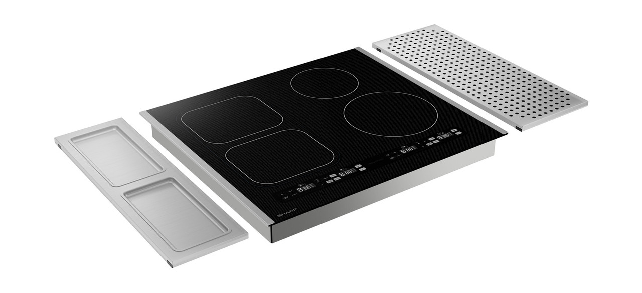 Sharp 24 in. Induction Cooktop (SCH2443GB) angle with option accessories