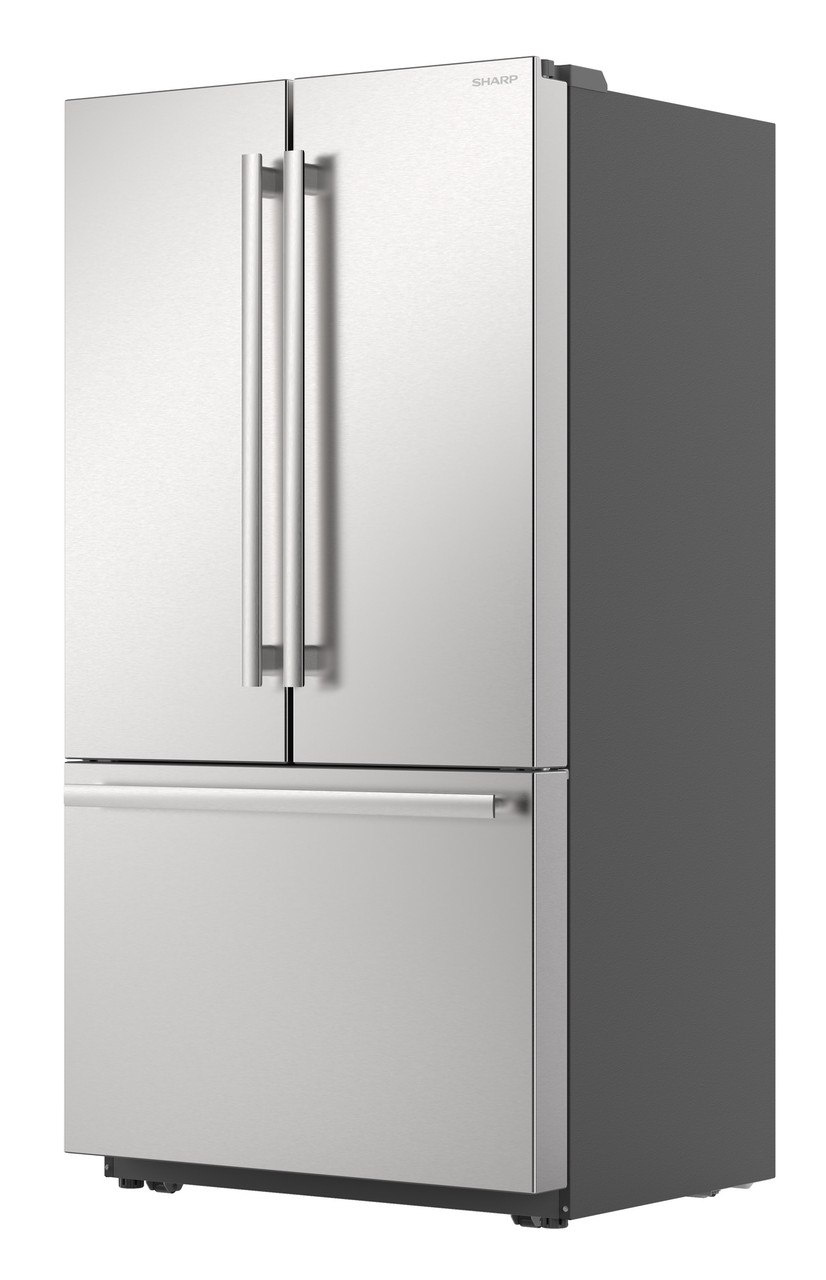 26.5 cu.ft. Counter Depth 36 in. French 3-Door Refrigerator with Internal Water Dispenser in Stainless Steel (SJF2752MS) 3-Quarter Left
