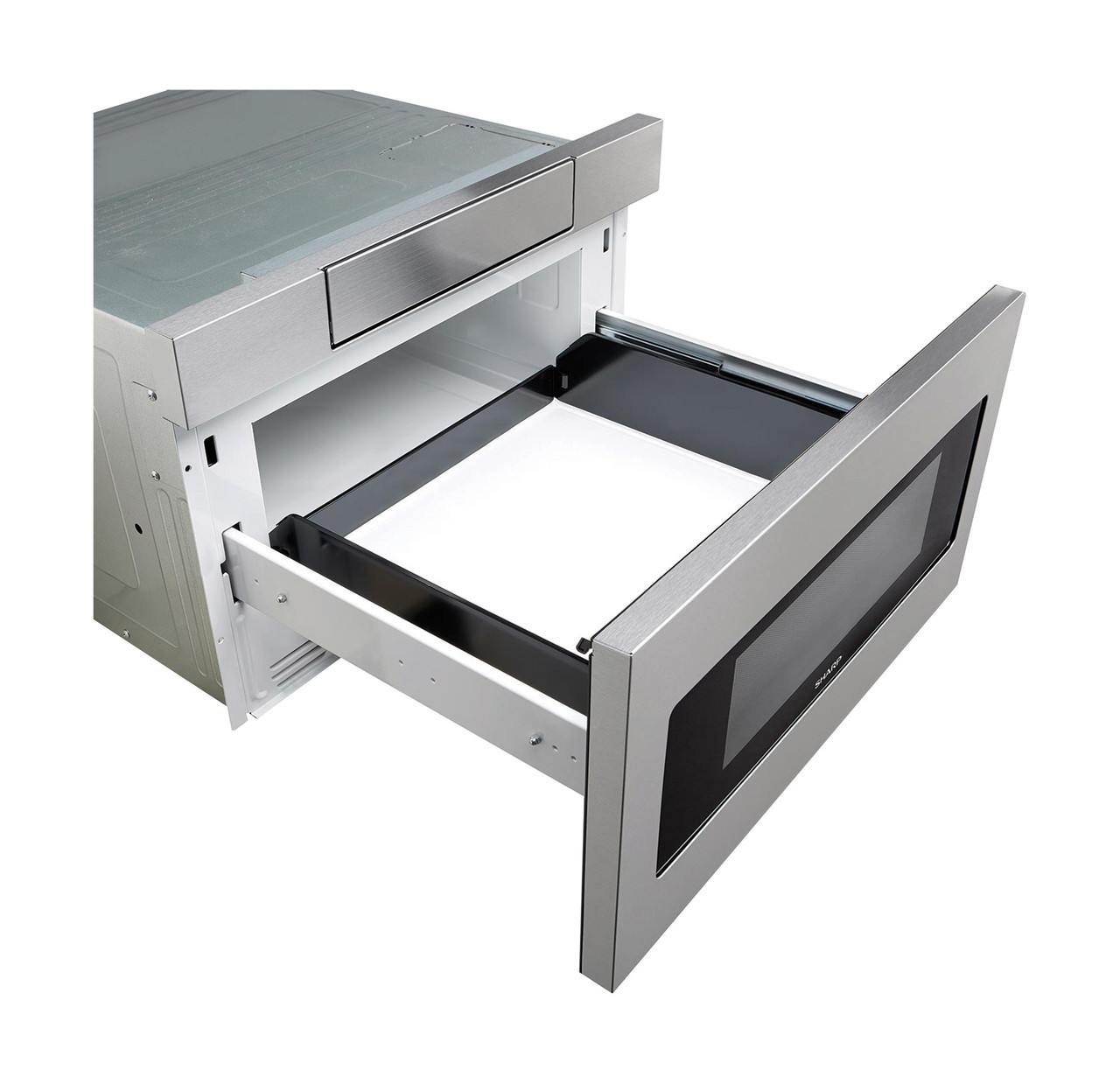 30 in. 1.2 cu. ft. 950W Sharp Stainless Steel Microwave Drawer Oven (SMD3070ASY) drama view open