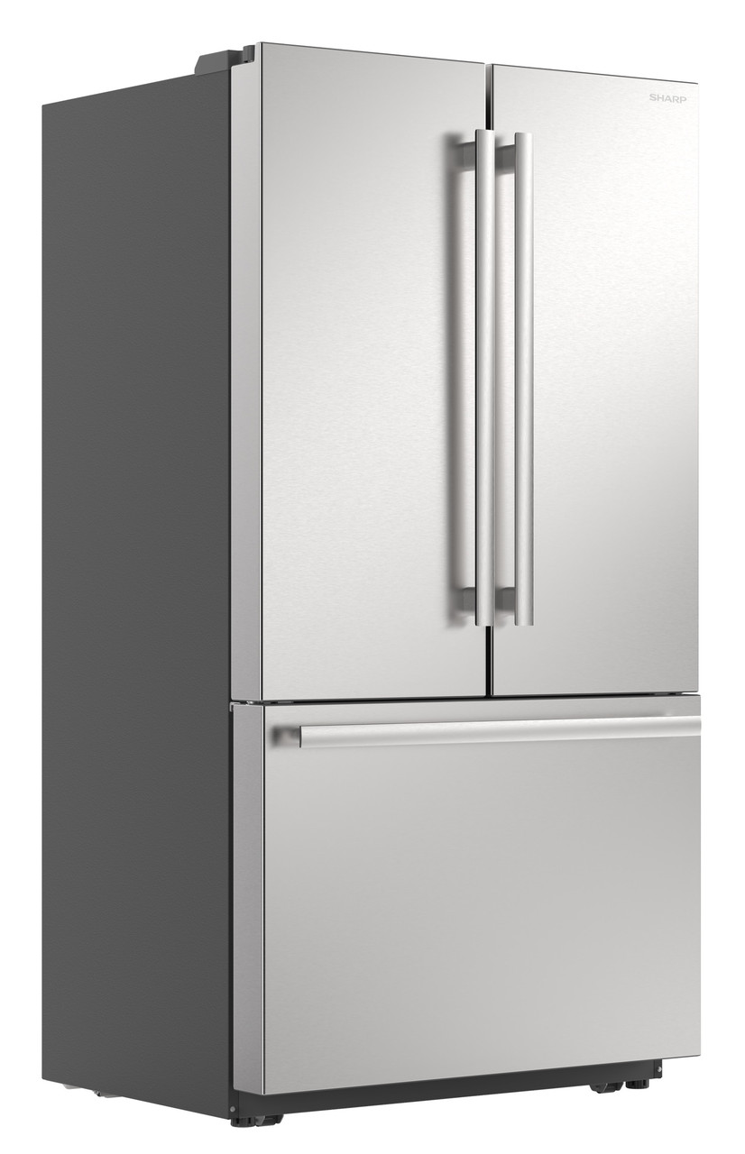 26.5 cu.ft. Counter Depth 36 in. French 3-Door Refrigerator with Internal Water Dispenser in Stainless Steel (SJF2752MS) 3-Quarter Right