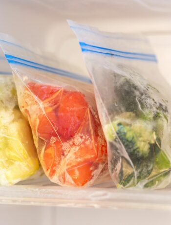 bags of food in a fridge