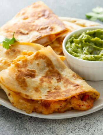 quesadilla with a side of guacamole