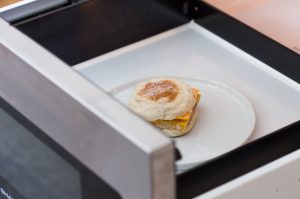 Sharp Microwave Drawer with a breakfast muffin inside