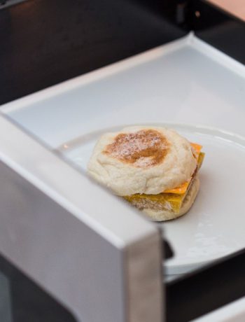 Sharp Microwave Drawer with a breakfast muffin inside